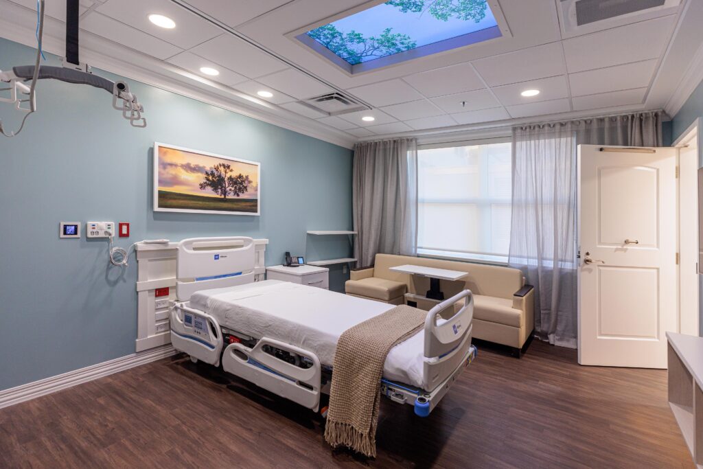 A patient room at the First Commerce Center for Compassionate Care